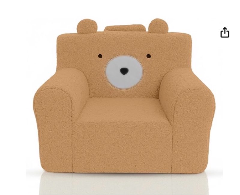 Toddler Sofa, Plush Teddy Bear Design,Dark Brown, Polyester Fabric, 25x22.4x20.1 Inches, for Kids Ages 1-5, Nursery and Playroom (Beige) 