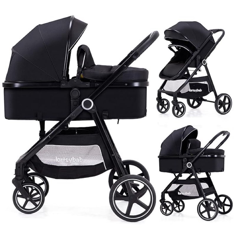 Lortsybab 2-in-1 Baby Stroller - Folding Infant Newborn Pram Stroller with Reversible Seat - Toddler