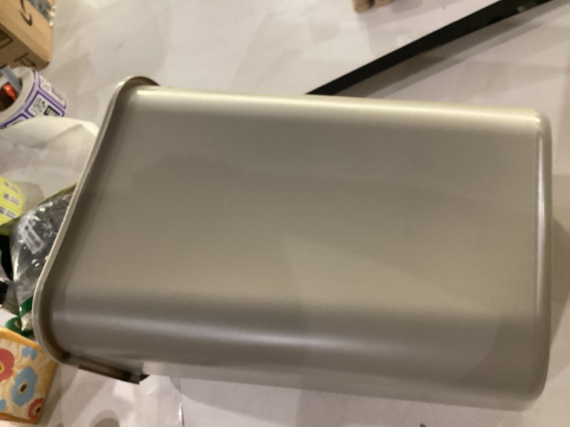 Condition photo showing New/Like New for rubbermaid commercial 295700bg soft molded plastic wastebasket  rectangular  10 1/4 gal  beige