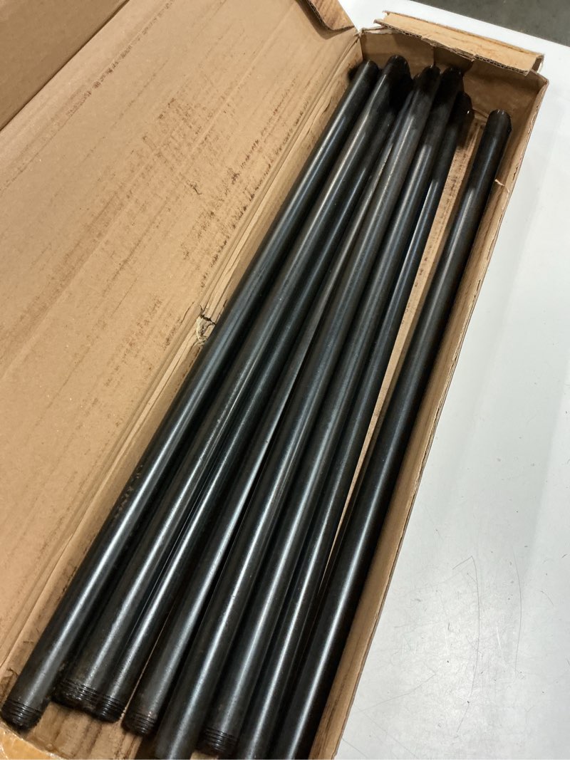 Condition photo showing As Is for 10 pack 1/2 x 24 inch black pipe malleable steel nipples fitting | diy steampunk industrial vintage style for black malleable steel threaded nipples fitting and pipes projects. 1/2'' x 24'' 10