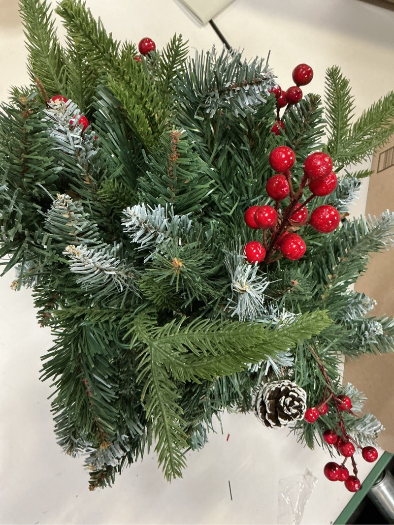 Condition photo showing Good Condition for Set of 2 20in Prelit Christmas Trees, Urn Filler with Pine Cones, Red Berries, Tripod Stake and Battery Operated Led String Lights, 6H Timer Lighted Christmas Decor for Outside Porch, Yard