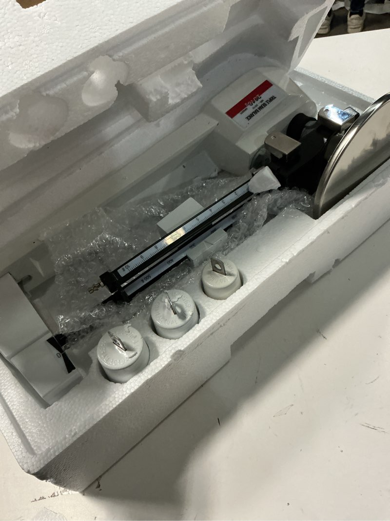 Condition photo showing As Is for bonvoisin triple beam scale 2610g x 0.1g, mechanical lab scale with stainless steel platform, balance scale pan balance for classroom