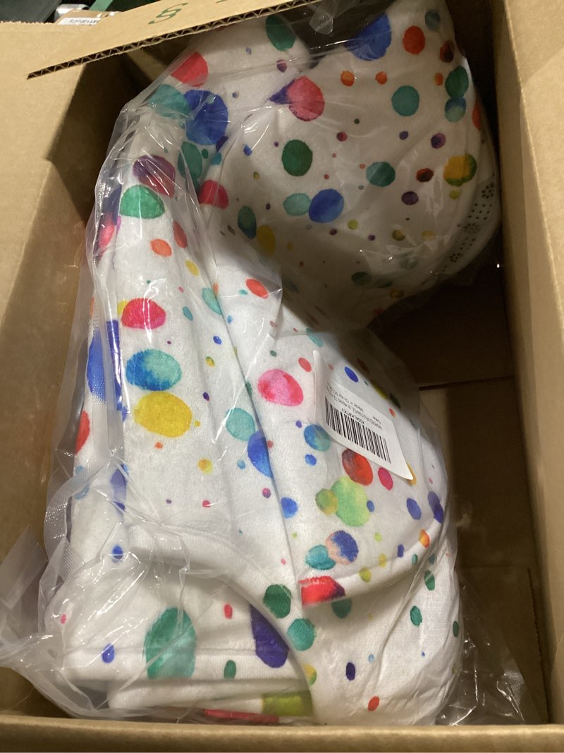 Condition photo showing New/Like New for 4Pcs Colorful Shower Curtain Sets, Rainbow Polka Dot Funny Bathroom Decor for Kids with Non-Slip Rugs, Toilet Lid Cover and Bath Mat, Waterproof Shower Curtains with Hooks, 72 x 72 Inch