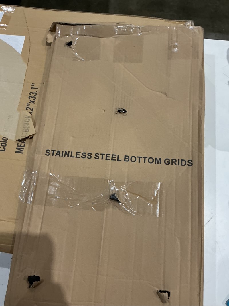 Condition photo showing As Is for kitchen sink grid and sink protectors, stainless steel sink grids for bottom of kitchen sinks, 26" x 14" with rear drain for single bowl sinks 26" x 14 1/16"