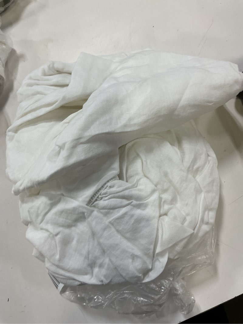 Condition photo showing As Is for quince european linen fitted sheet set, full, white