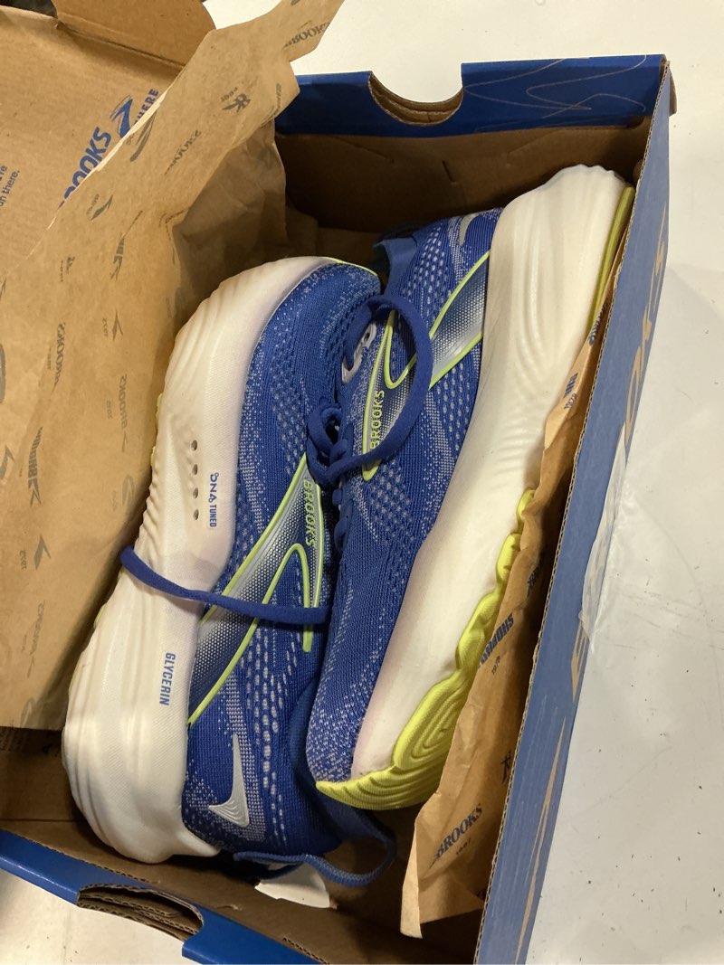 Condition photo showing Good Condition for brooks women’s glycerin 22 neutral running shoe 5 amparo blue/hyper iris/yellow