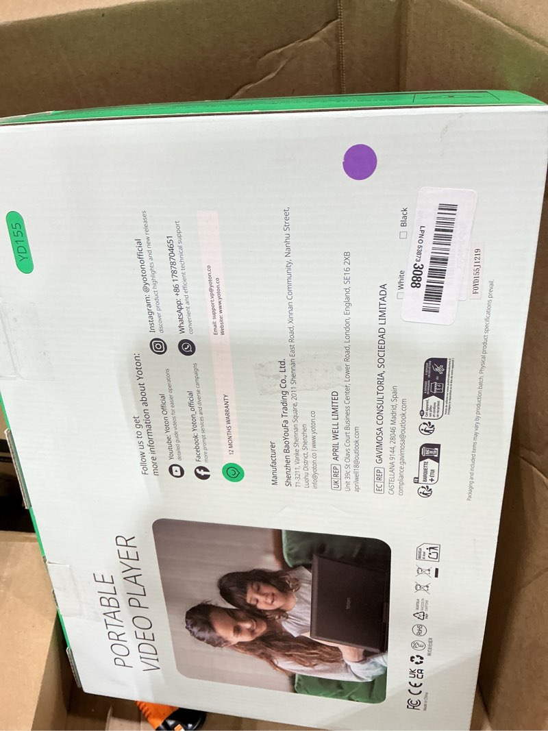 Condition photo showing New/Like New for yoton 17.5" portable dvd player with 15.6" large hd swivel screen, 6 hours working time with built-in battery, dual stereo speakers, support usb/sd card/sync tv and multiple disc formats-purple