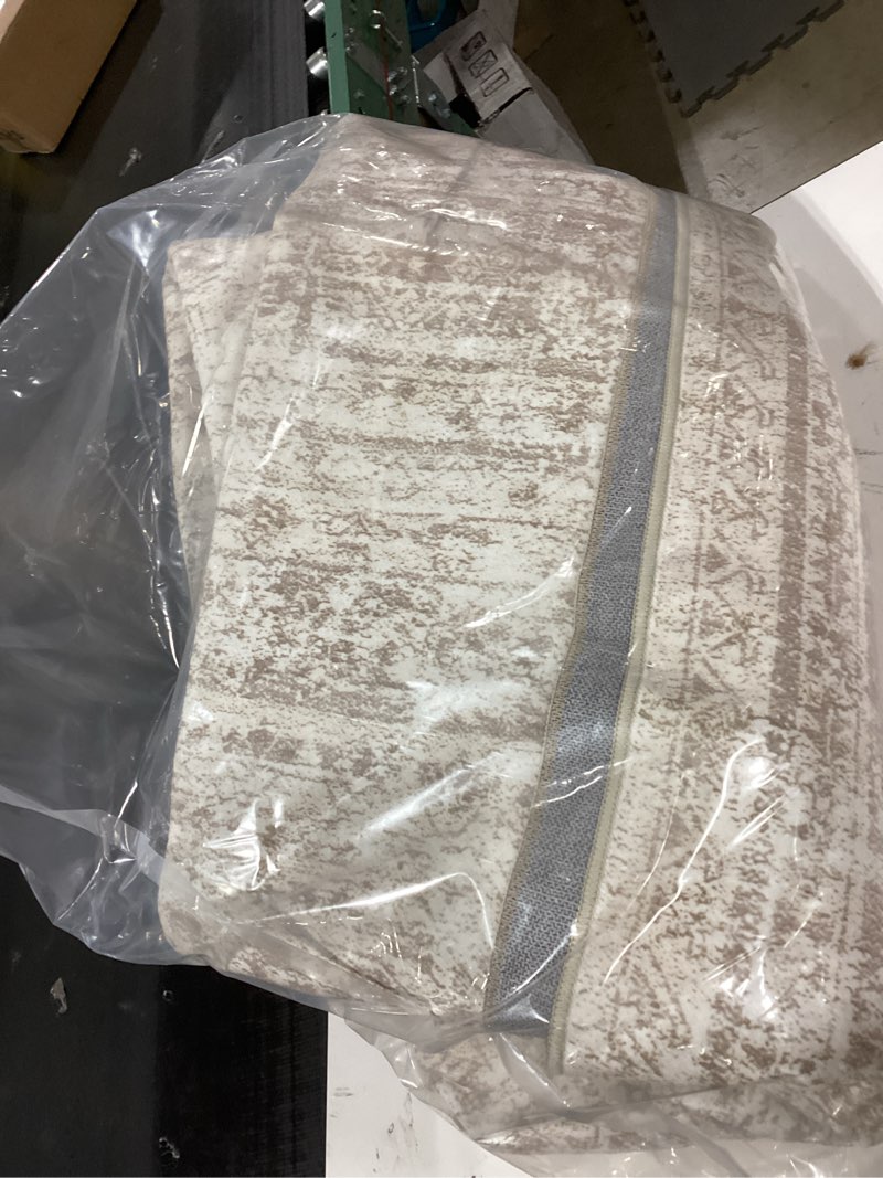 Condition photo showing Good Condition for Washable Area Rugs for Living Room: 8x10 Bedroom Area Rugs Boho Vintage Rugs Stain Resistant Non Slip Low Pile Soft Lightweight Carpet for Kitchen Dining Room Farmhouse Nursery Kids Room Home Office 8' x 10' (Rectangular) Brown and Cream