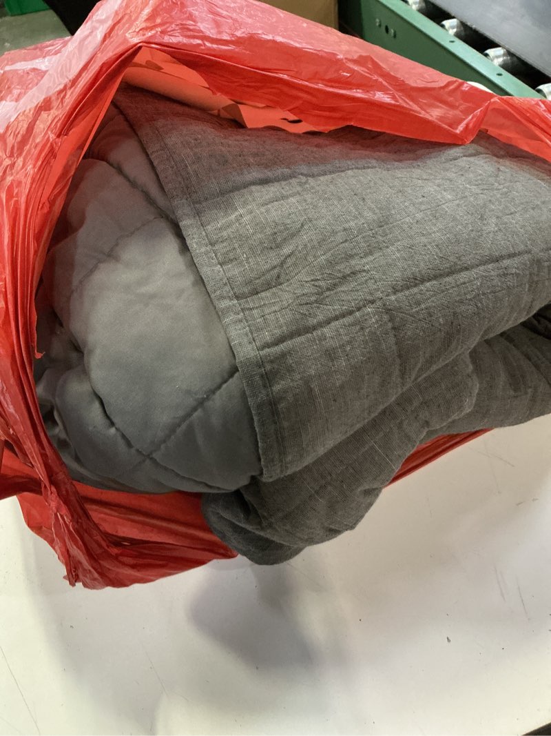 Condition photo showing As Is for king space dyed cotton linen quilt dark gray - threshold™: oeko-tex certified, woven coverlet with double-needle stitching