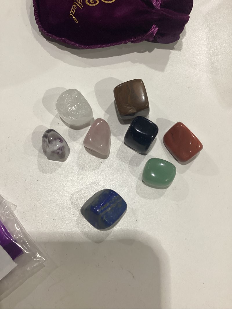 Condition photo showing New/Like New for chakra stones set of 8 – crystals and healing stones, tumbled chakra crystals & polished rocks for meditation, reiki, chakra balancing, protection, and crystal décor set of 8 - natural shape