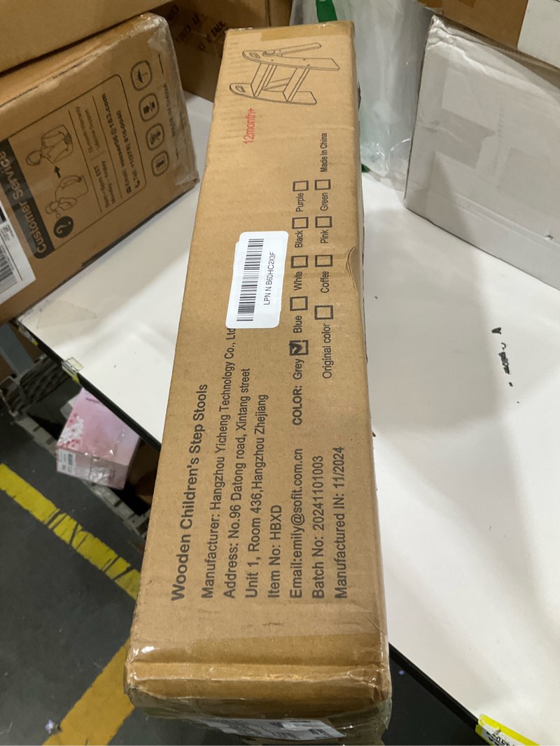 Condition photo showing New/Like New for Wooden 2 Step Stool for Kids Bathroom Sink Foldable Anti-Slip 2-Step for Toilet Potty Training, Child Stepping Stool for Kitchen Nursery Bedroom, Sturdy Non Slip Adult Stool for Closet Grey St-grey