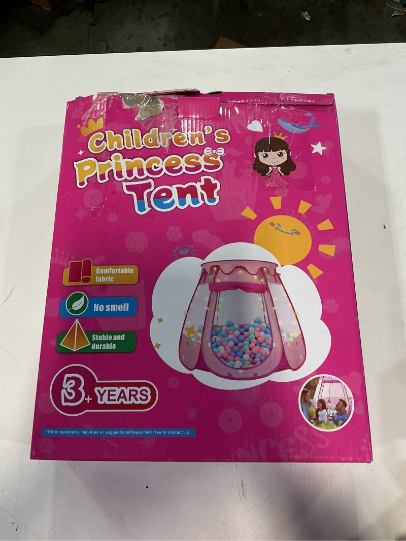 Condition photo showing As Is for Princess Tent with Rug & Led Star Lights,Princess Castle Play Tent for Girls Kids or Toddlers, Kids Large Playhouse for Indoor and Outdoor Games,140 * 135cm,Birthday for 3/4/5/6/7/8/9+ Year Old Play Tent with Rug