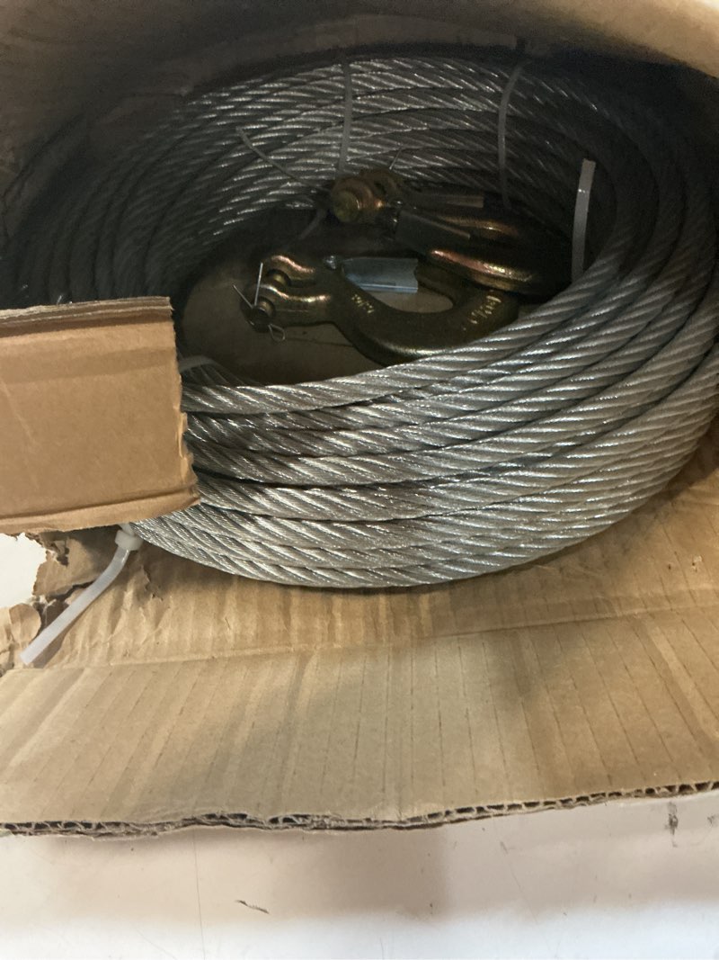 Condition photo showing New/Like New for winch cable,towing cable heavy duty,with 2 pick 3/8" u-clamp slide hooks,3/8 inch 7x19 stranded construction,13980 lbs breaking strength 100 feet with 3/8 inch g70 u-hook 100ft