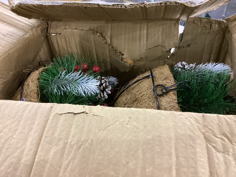 Riceshoot 2 Pcs Lighted Christmas Hanging Baskets for Front Porch Artificial Christmas Hanging Baske