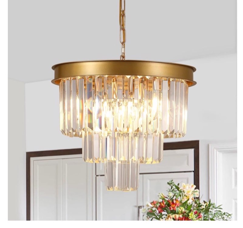 12-Light Modern Crystal Chandelier, 19.7'' Gold Chandelier Light Fixture, Brushed Gold 2-Tiers Raind