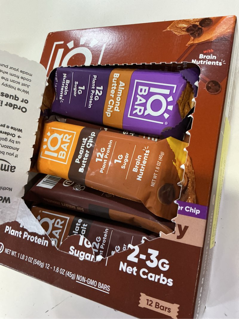 Condition photo showing New/Like New for (best by 11/feb/2027)iqbar clean plant protein bars, chocolate lovers 12-count | protein snack | high fiber, high protein, low sugar, clean label project certified | gluten free, dairy free, vegan, keto, soy free