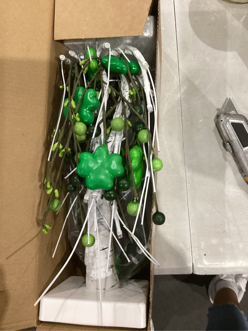 Condition photo showing Good Condition for prelit & timer - st. patrick's day decorations, 2 pack 18 inch st patricks day tree tabletop lighted birch tree 24 led green lights shamrock berries battery operated st. patrick's day decor home party