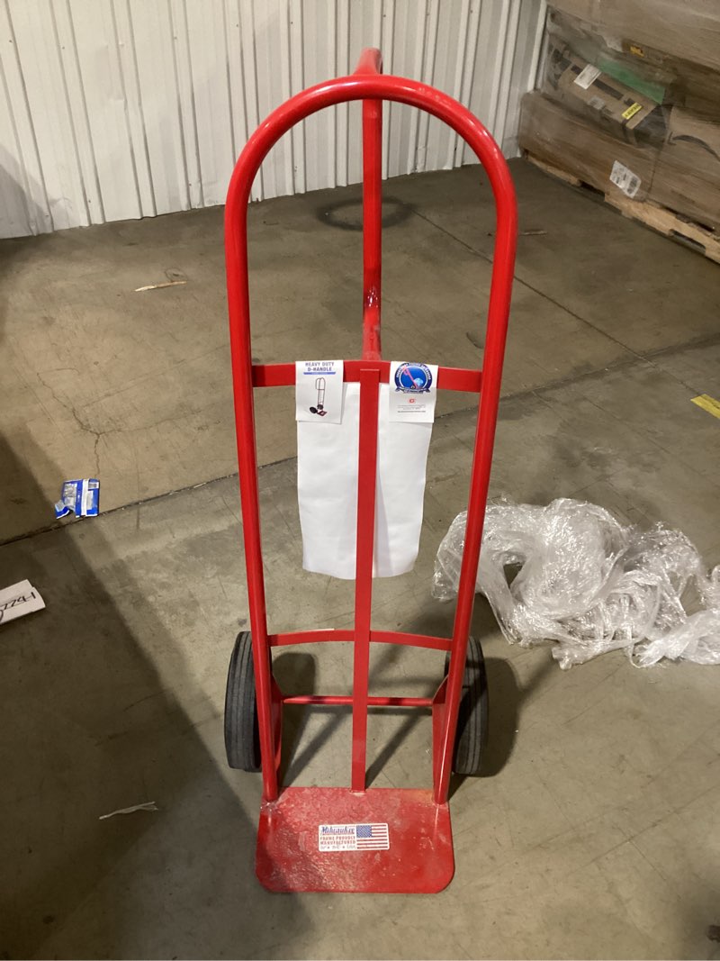 Condition photo showing As Is for milwaukee 800-lb capacity 2 -wheel red steel heavy duty hand truck