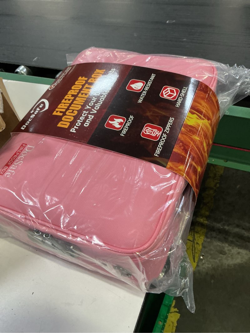 Condition photo showing Good Condition for baleine fireproof document box with lock, portable fireproof document bag waterproof fire proof file boxes for documents, file organizer box for important paperwork (pink, 15''x11''x4'') 15''x11''x4'' (bag) pink