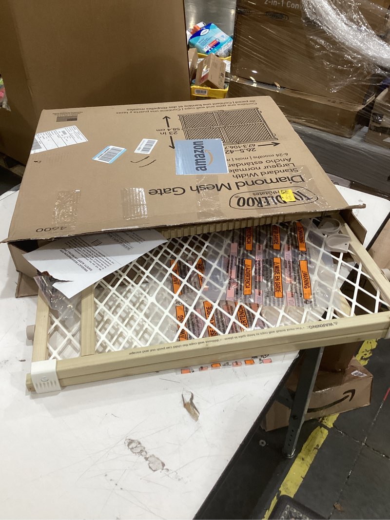 Condition photo showing As Is for toddleroo by north states - diamond mesh wooden baby gate: pressure mounted baby gate for doorways - adjustable 26.5 to 42 inches wide - 23 inches tall