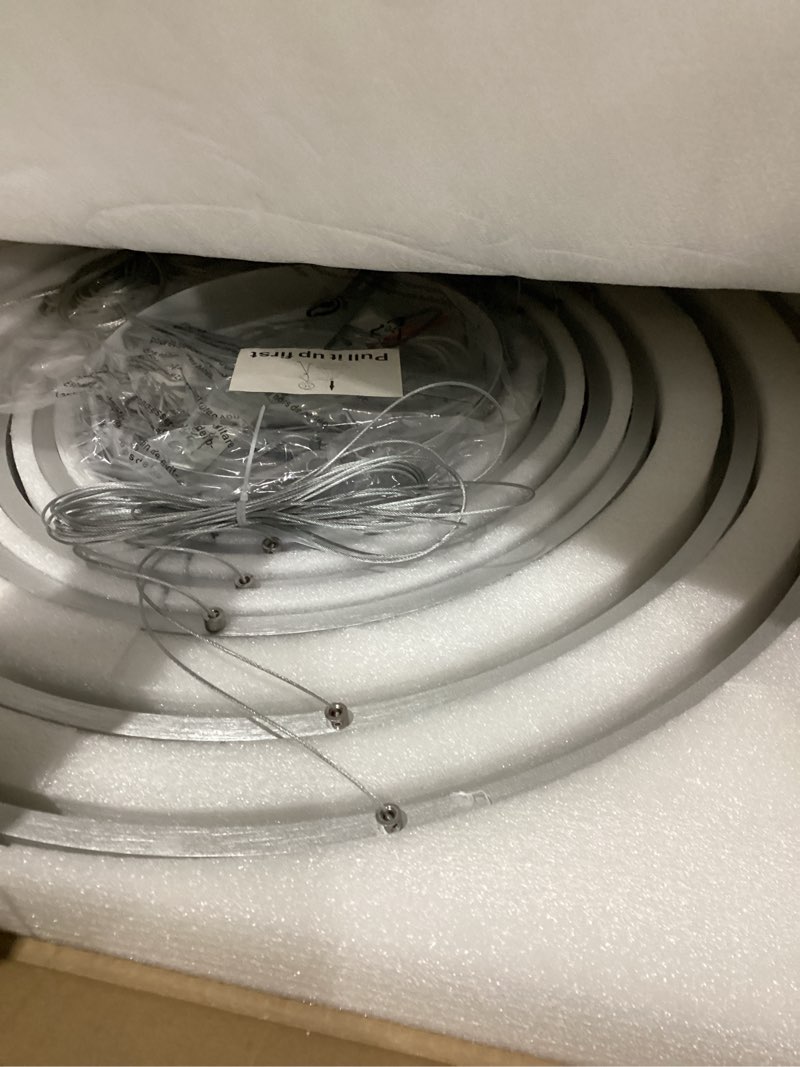 Condition photo showing As Is for (Similarly)Modern Crystal Chandelier 6 Rings High Ceiling Chandeliers Dimmable LED Lighting Fixtures with Remote for Living Room Dining Room Foyer Silver Silver 6-Ring 47\"