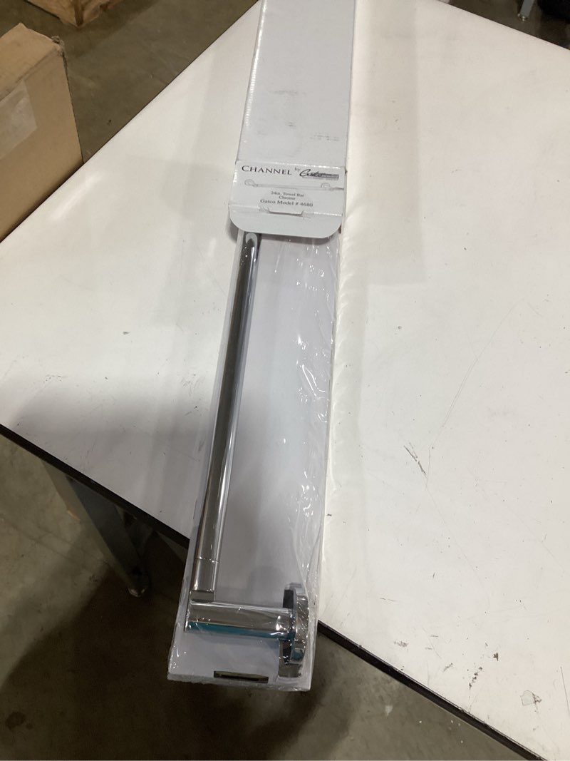 Condition photo showing As Is for gatco 4680 channel, towel bar, 24”, chrome