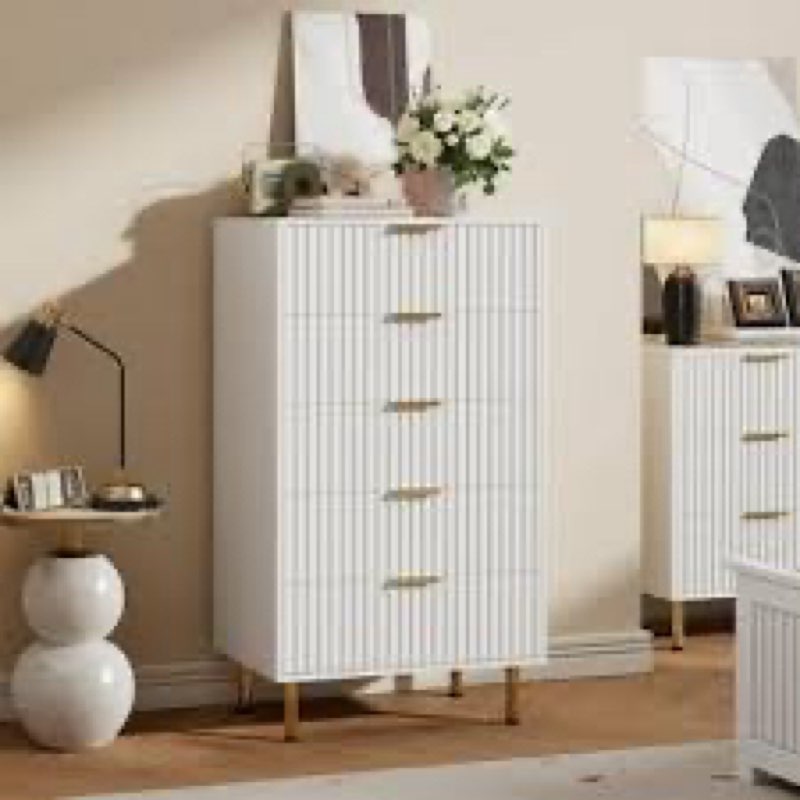 garveehome fluted 5 drawer tall dresser for bedroom, 42.9 in chest of drawers, wooden dresser chest 