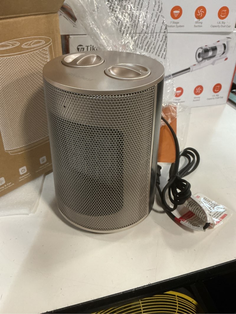 Condition photo showing New/Like New for givebest portable space heater – 1500w quiet & energy efficient overheat & tip-over protection, fast heating ptc technology, ideal for bedroom, office & desk use, gold