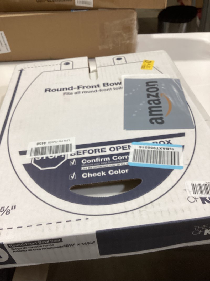 Condition photo showing New/Like New for kohler k-7316-0 cachet quick-release round-front toilet seat, quick attach hardware, easy to clean, color-matched plastic hinges, white round white