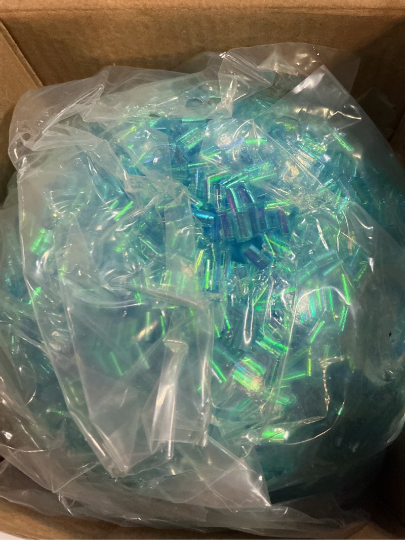 Condition photo showing New/Like New for giant ice stress ball - super size stress fidget toy filled with bingsu beads - shiny, crystal beads look just like shaved ice! - comes in 3 soft colors - assorted ea blue, white, & pink!
