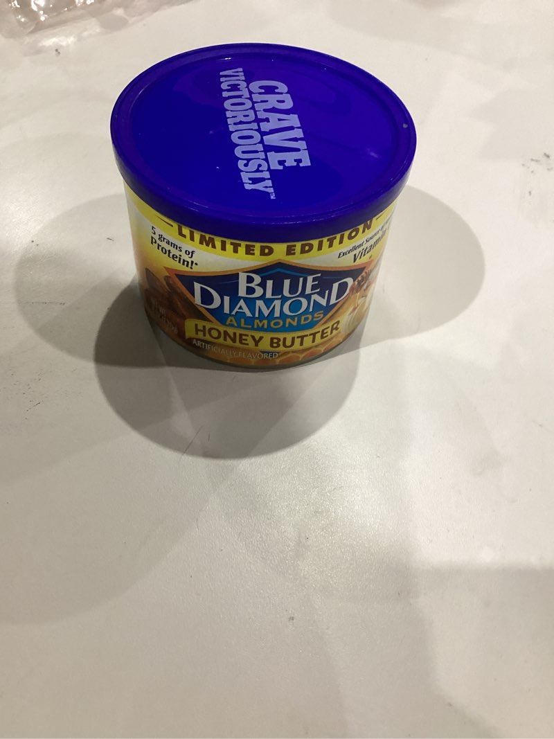 Condition photo showing New/Like New for (Best by jun 23,2026)Blue Diamond Almonds, Snack Nut Flavored Honey Butter perfect for on-the-go and snacking, 6 Ounce Can (Pack of 2) Honey Butter Pack of 2