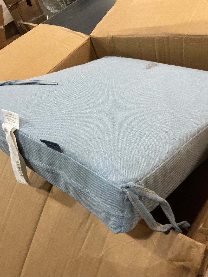 Condition photo showing Good Condition for arden oceantex outdoor seat cushion, 21 x 21, patio cushion, rain-proof, fade resistant, sky blue 21 x 21 seat cushion sky blue