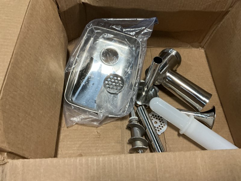 Condition photo showing As Is for gvode stainless steel meat grinder attachment for kitchenaid stand mixer, meat grinder for kitchenaid includes 4 grinding plates & 3 sausage tubes, dishwasher-safe design with sausage stuffer kit meat grinder only