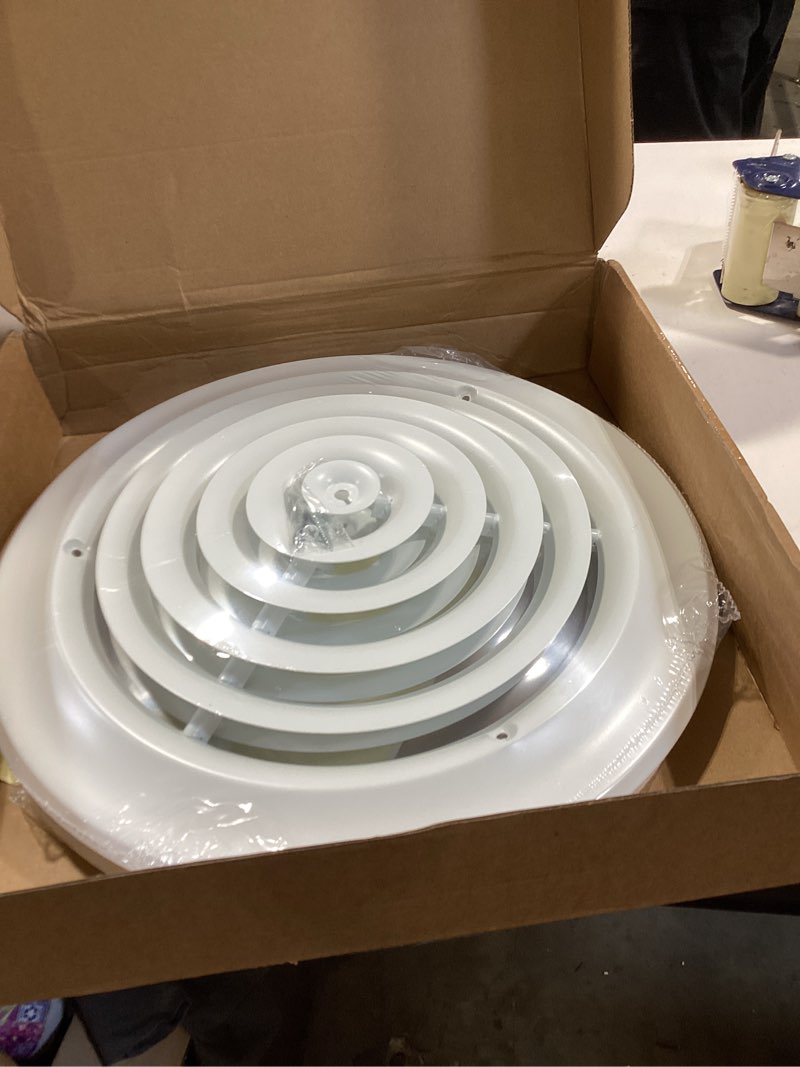 Condition photo showing Good Condition for similar to therwen 1 pcs 12 inch round vent cover, white round ceiling diffuser with screws hvac vent duct cover replacement exhaust fan covers for home office kitchen ventilation use, outer dimensions 15-15/16\" 12 inch white 1