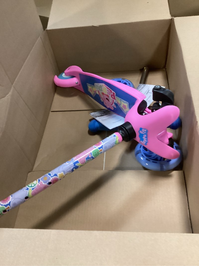 Condition photo showing As Is for Peppa Pig Self Balancing Kick Scooter with Light Up Wheels, Extra Wide Deck, 3 Wheel Platform, Foot Activated Brake, 75 lbs Limit, Kids & Toddlers Girls or Boys, for Ages 3 and Up (AST483084-BLU-STK-1)