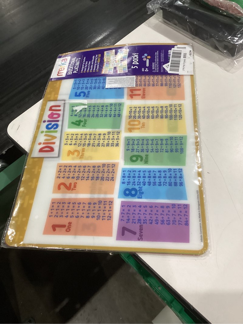 Condition photo showing New/Like New for Merka 5 Pack Educational Placemat for Kids & Toddlers, Washable, Reusable, Learning Math, Addition, Subtraction, Multiplication & Division, Placemats for Dining Table,17 x 11 inches