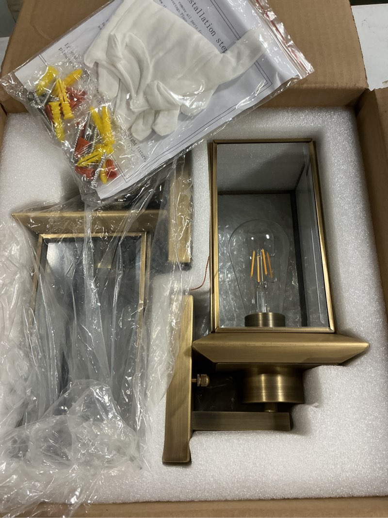 Condition photo showing Good Condition for brass outdoor sconces, exterior wall light fixtures, bronze porch sconces modern rustproof wall sconces for garage yard patio.2-pack