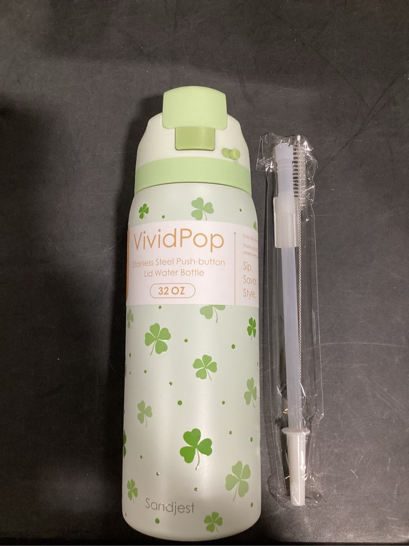 Condition photo showing New/Like New for Shamrock Insulated Stainless Steel Water Bottle with Straw for Sports and Travel, 32oz, Gifts for Irish Women Girls Friends Teens Birthday Christmas St Patricks Day
