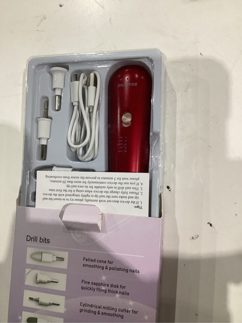Condition photo showing Good Condition for Professional Manicure Pedicure Set - Cordless Electric Foot Nail Care Trimmer Buffer Tools - 5 Speeds, Rechargeable, Thick Nails (Red)