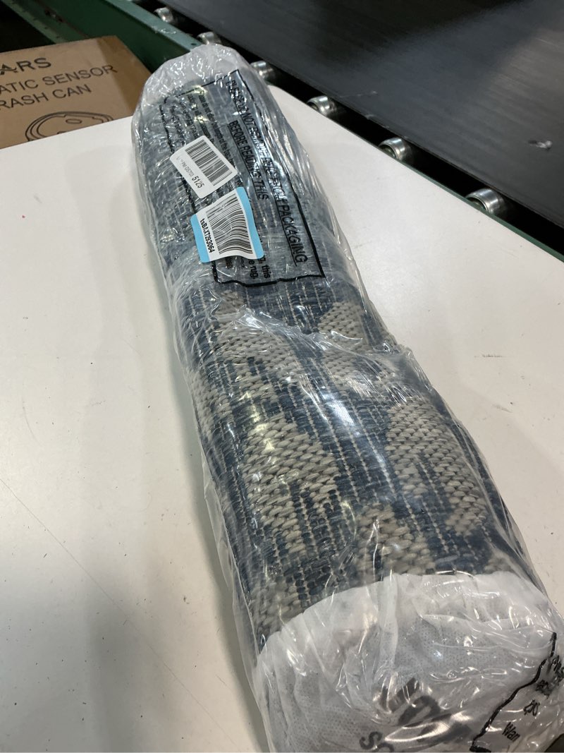 Condition photo showing New/Like New for jonathan y floral textured weave indoor outdoor runner rug 2x8 navy/aqua, zinnia modern for backyard, patio, porch, easy-cleaning, high traffic, pet-friendly, non-shedding (smb110c-28) navy/aqua 2'2" x 8' (runner)