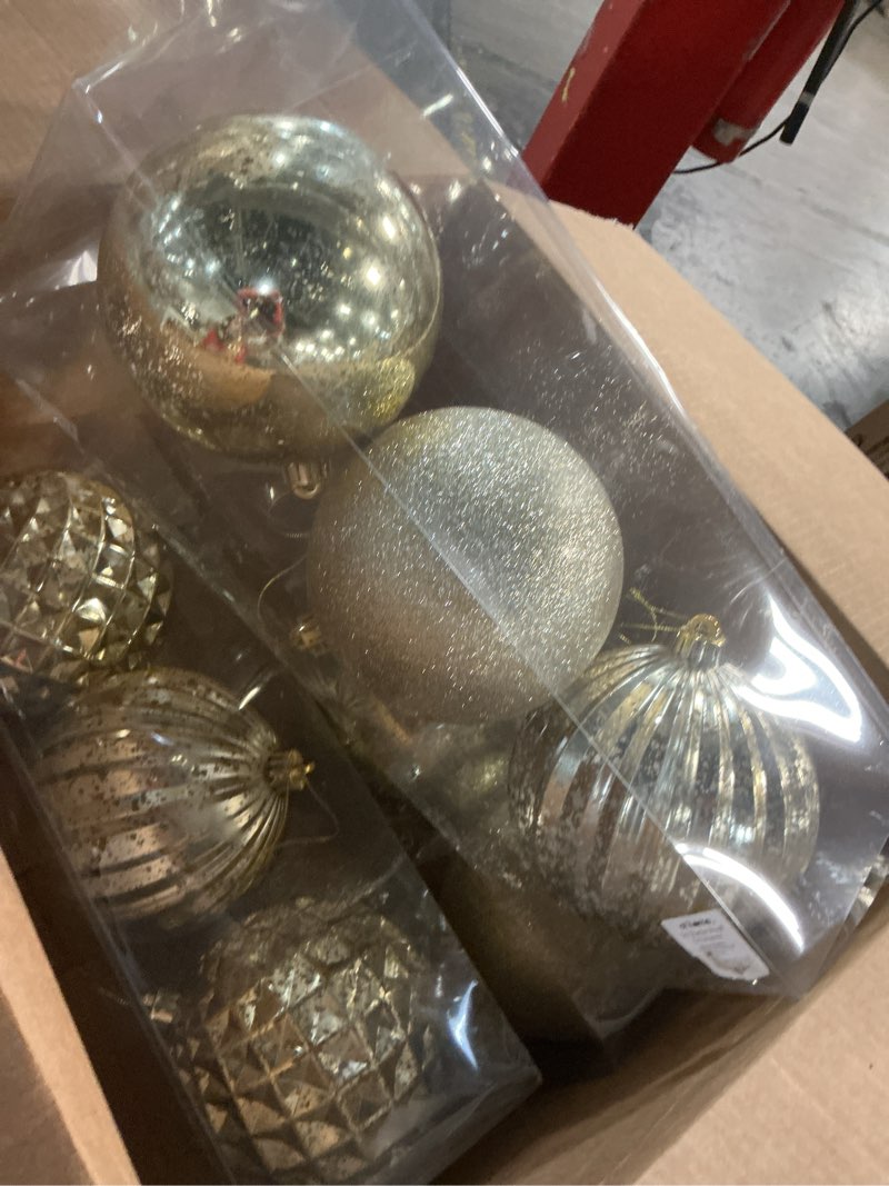 Condition photo showing Good Condition for jenaai 8 pcs champagne extra large christmas ball ornaments set, 6 inch giant oversized hanging ornaments glitter assorted shatterproof xmas tree balls for indoor outdoor holiday party home decor 8 champagne 6 inch