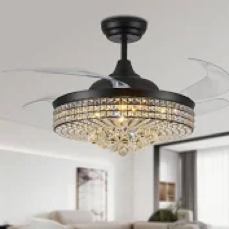 TRSIOPFC 52 Inch Dimmable Crystal Fandelier Ceiling Fans with Light,Chandelier Fan with Remote Contr
