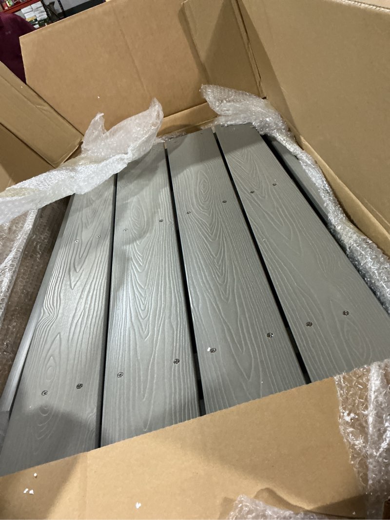 Condition photo showing As Is for flash furniture charlestown commercial grade indoor/outdoor adirondack chair, weather resistant durable poly resin deck and patio seating, gray