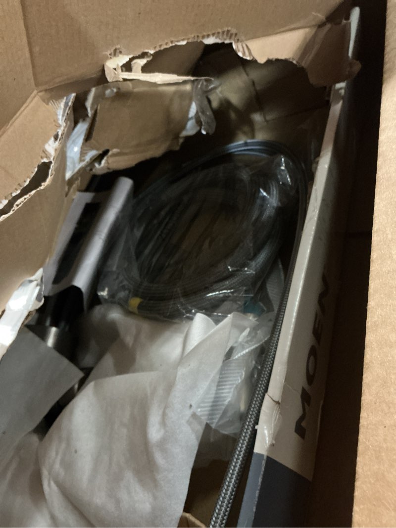Condition photo showing As Is for moen adler spot resist stainless one-handle high arc pulldown kitchen faucet with power clean, 87233srs spot resist stainless standard