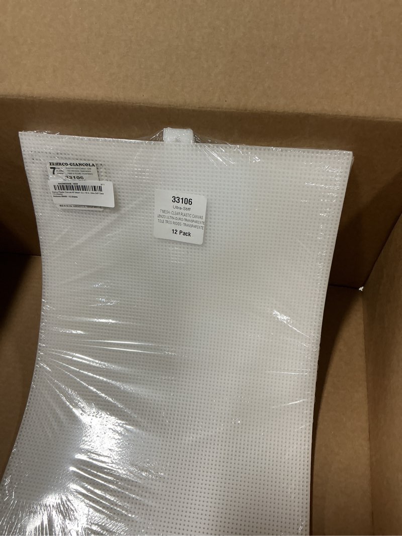 Condition photo showing New/Like New for Darice Plastic Canvas #7 Mesh 12 x 18 in. Ultra Stiff Clear (12 sheets)