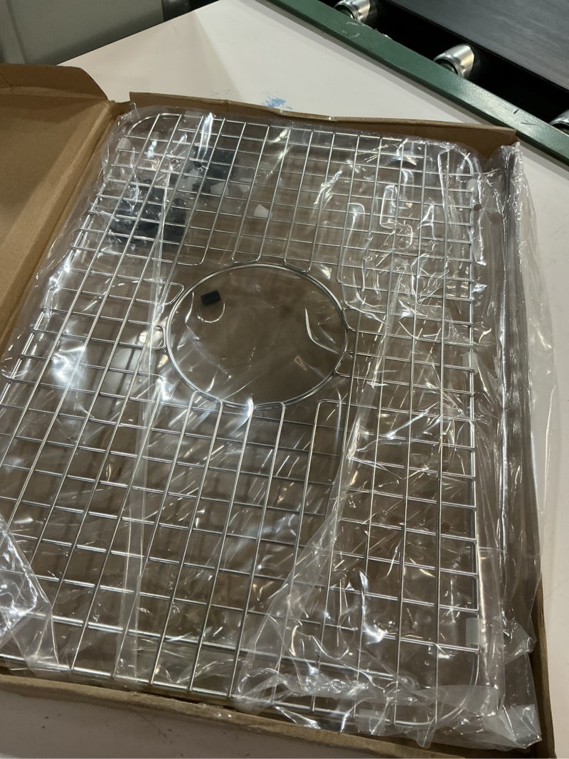Condition photo showing Good Condition for 19 in. x 12.5 in. centre drain sink protector with supersoft silicone feet in 304 grade stainless steel