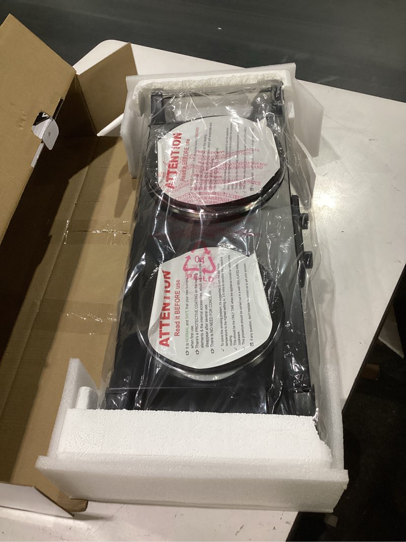 Condition photo showing New/Like New for techwood es-3203 hot plate electric double burner 1800w for cooking with adjustable temperature & stay cool handles, black stainless steel, compatible for all cookwares stainless steel double hot plates