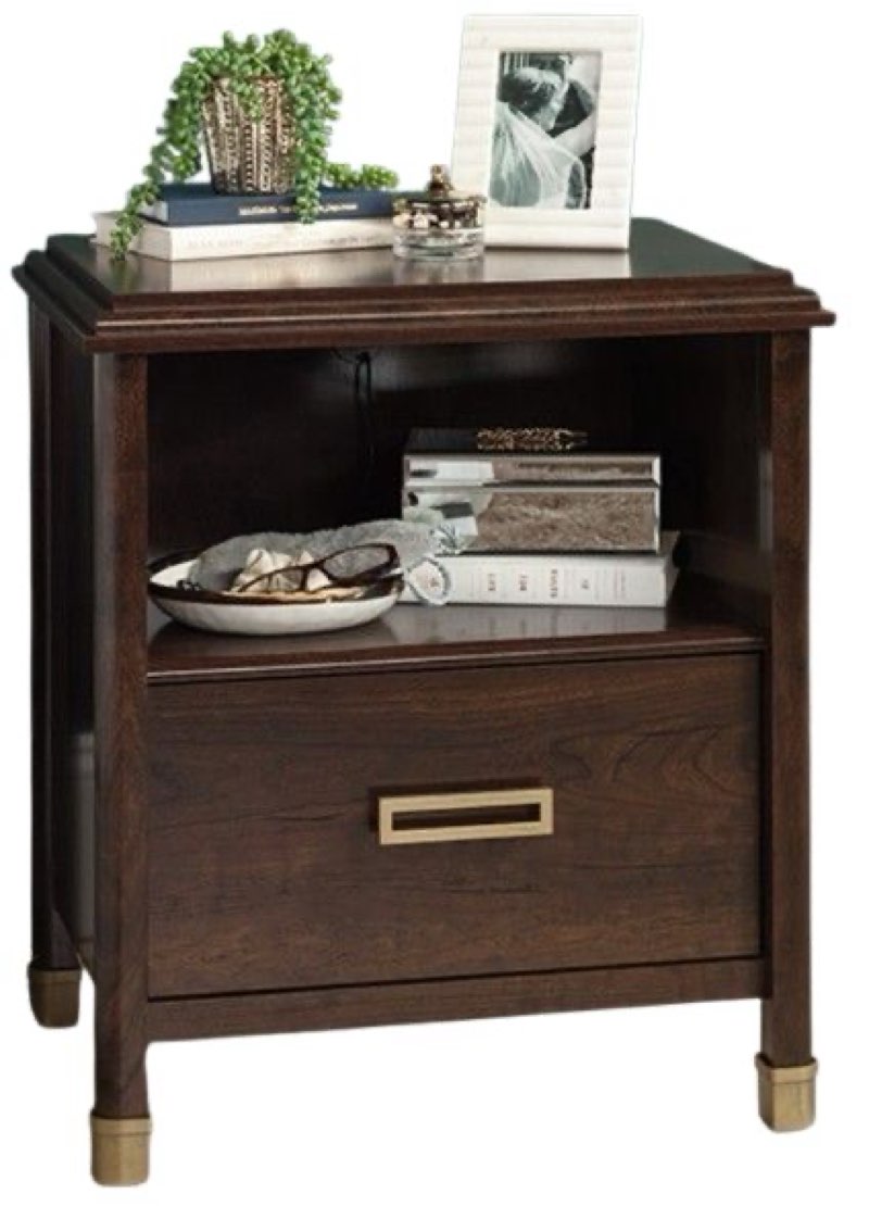 sauder 1934 collection modern 1-drawer nightstand in deco cherry (model 437310)