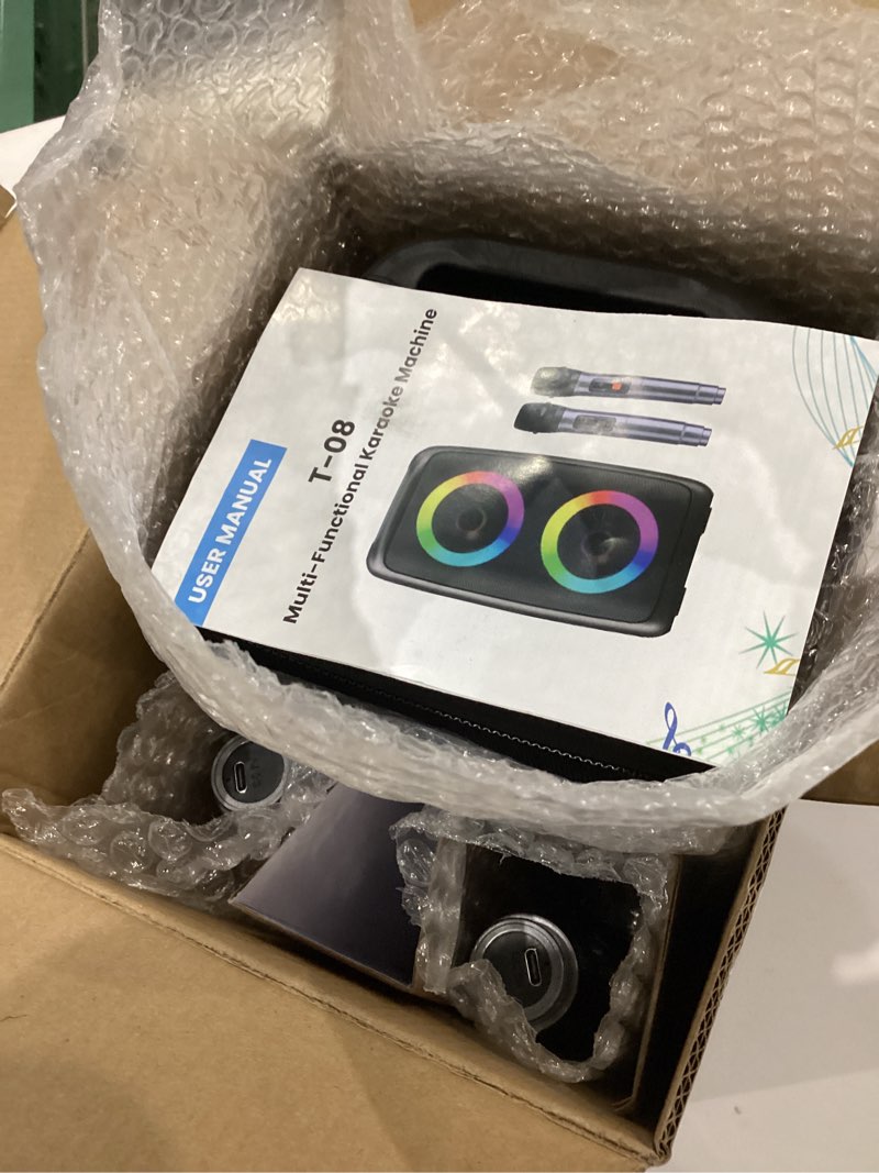 Condition photo showing Good Condition for Karaoke Machine for Adults Kids, Portable Bluetooth Speaker with 2 Wireless Microphones, TWS Mode & LED Light, 10H Battery PA System Stage Monitors,Perfect for Home Party Outdoor Birthday Gifts(Black)