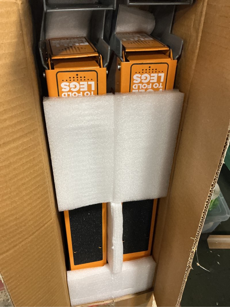 Condition photo showing Good Condition for Bora Portamate Speedhorse XT Sawhorse Pair- Two pack, 30-36 inch height adjustable Legs, Metal Top for 2x4, Heavy Duty Pro Bench Saw Horse for Contractors, Carpenters - PM-4550T,Orange